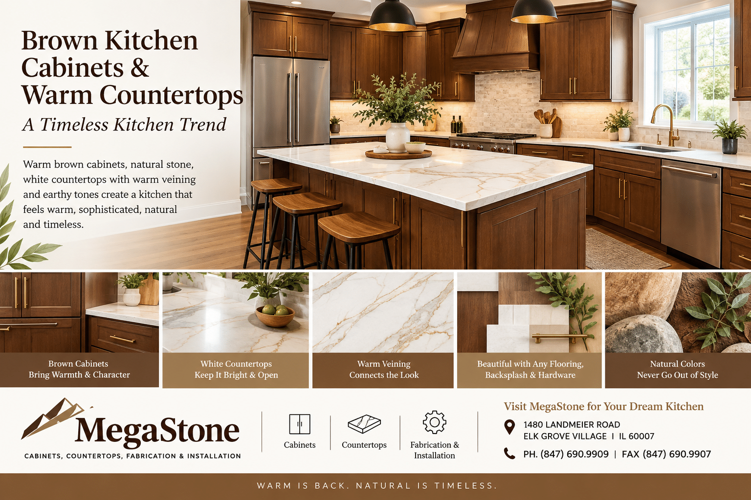 Brown Kitchen Cabinets & Warm Countertops